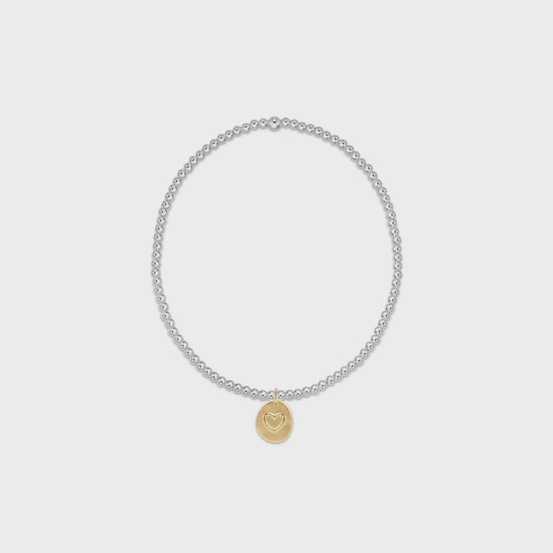Classic Sterling Mixed Metal 2mm Bead Bracelet - Inspire Love Small Gold Charm