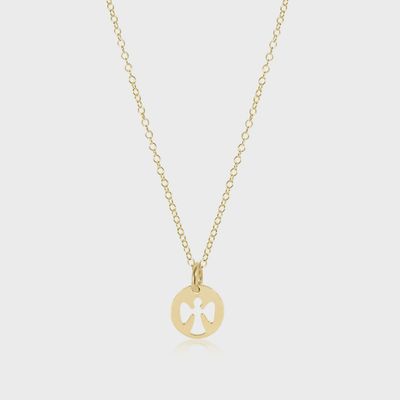 16" Necklace Gold - Guardian Angel Small Gold Disc
