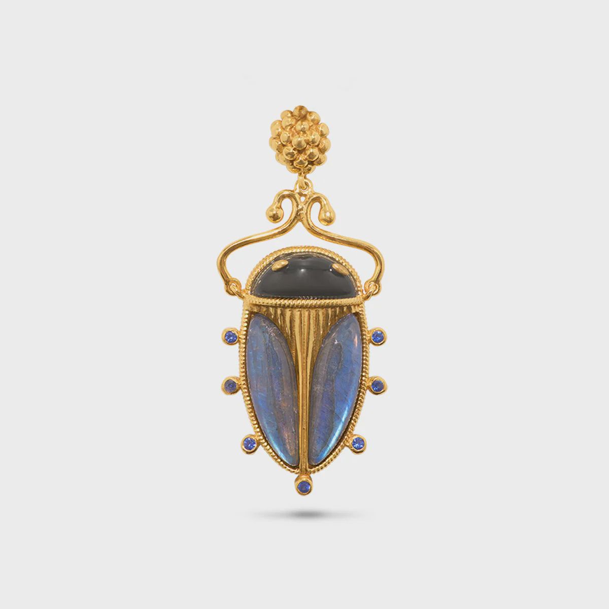 Scarab Pendant - Blue Labradorite/Black Agate