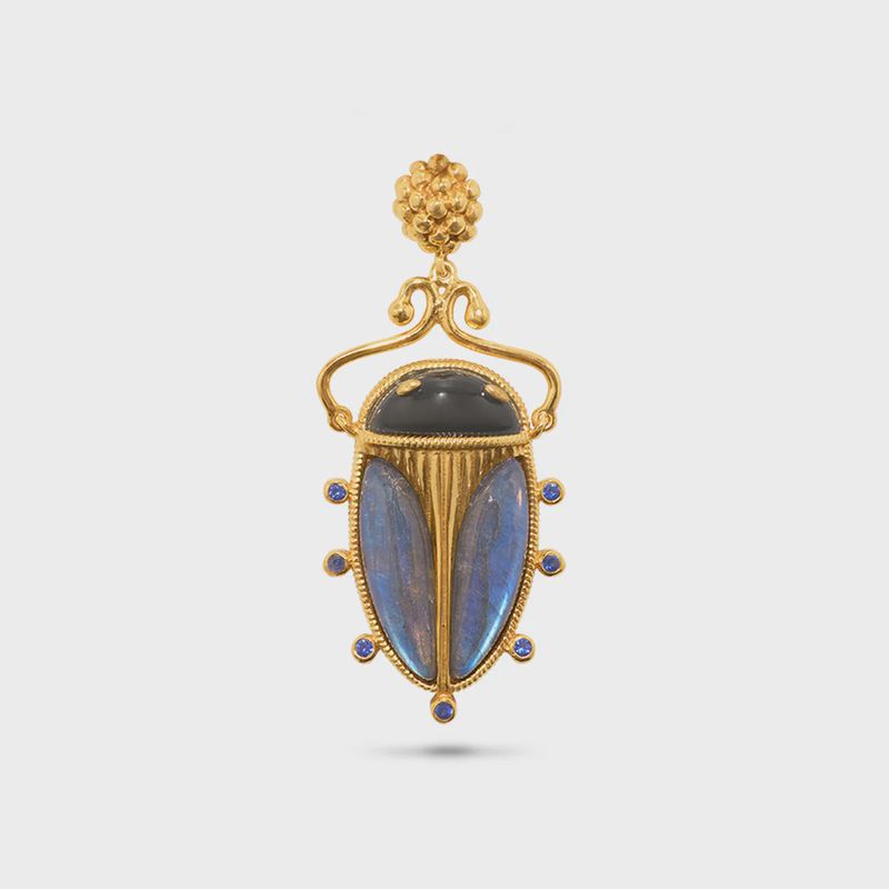 Scarab Pendant - Blue Labradorite/Black Agate