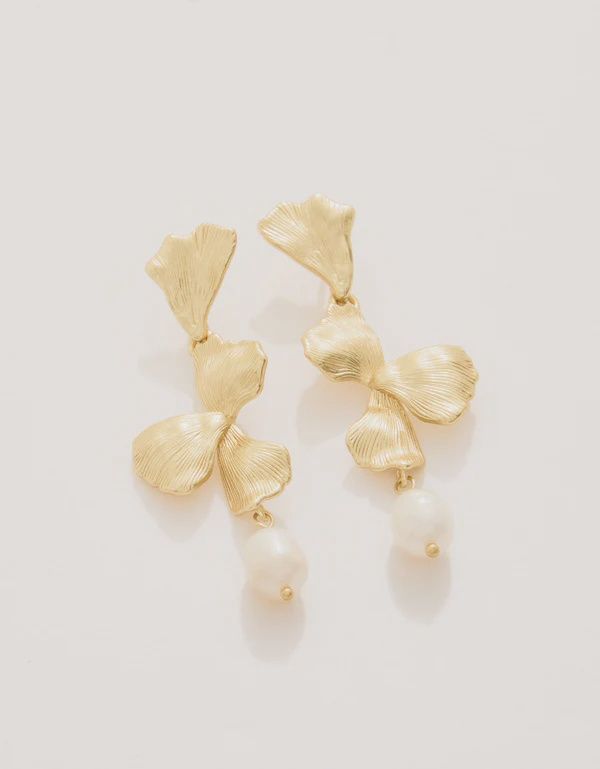 Ginko Leaf Dangle Earrings Pearl
