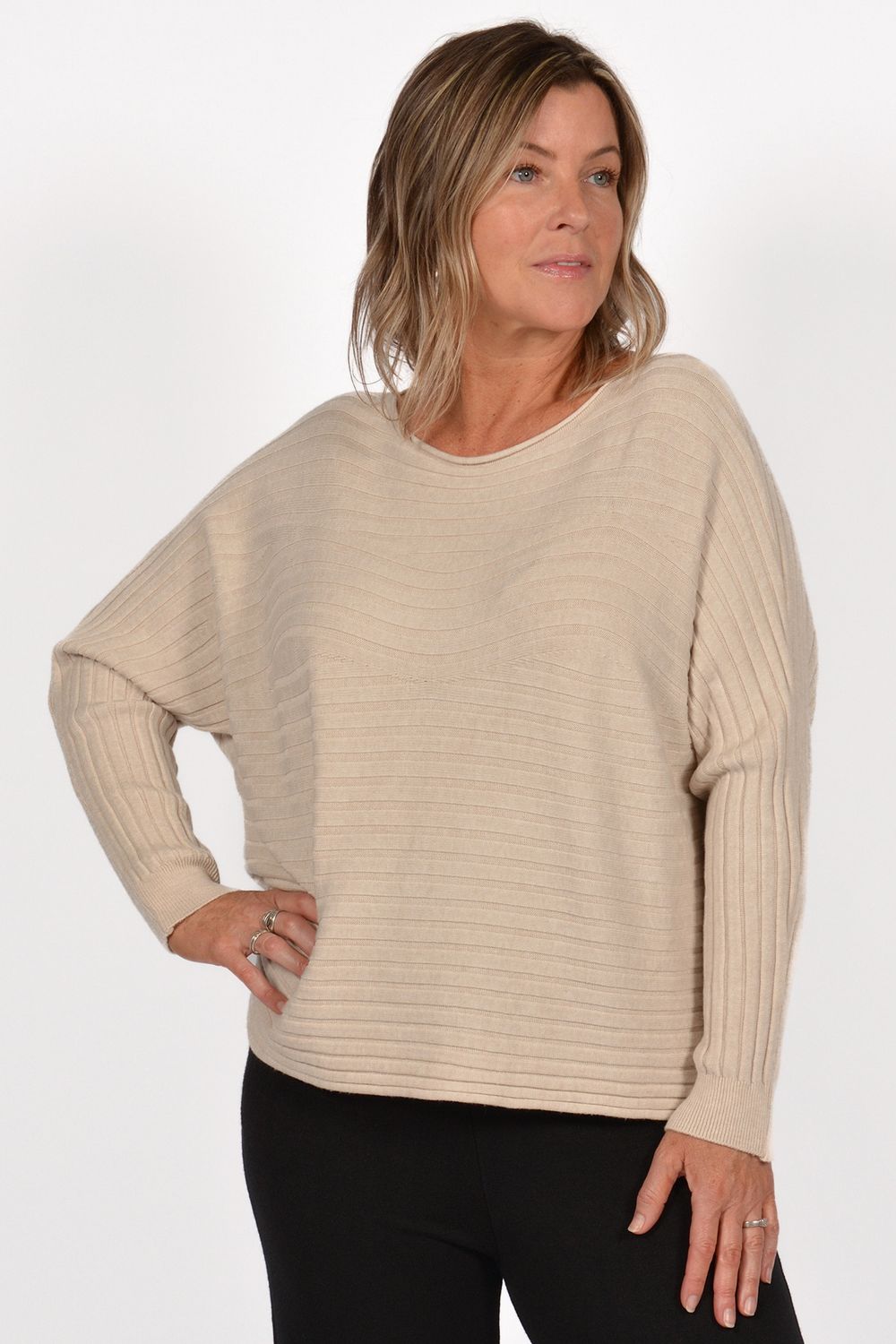 Waves Ribbed  Sweater, Colour: Beige