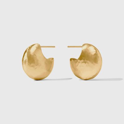 Solara hoop earrings in 24K gold plate, displayed against a neutral background in studio lighting