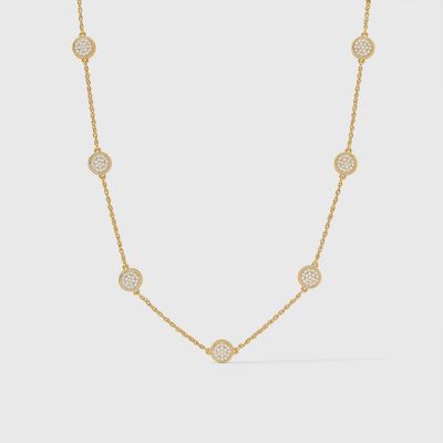 Julie Vos Windsor CZ station necklace in 24K gold plate, featuring cubic zirconia accents on an adjustable chain against a neutral background