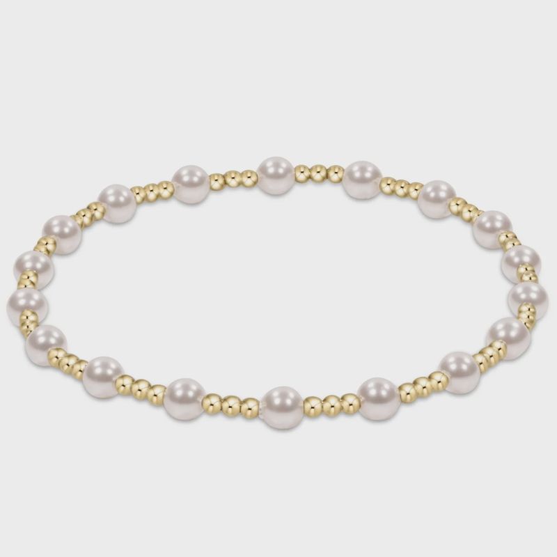 Classic Gold Sincerity Pattern 4mm Bead Bracelet - Pearl