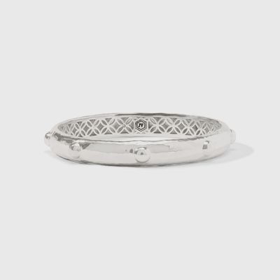 Julie Vos Solara bangle bracelet in tarnish-free silver plate, displayed against a neutral background
