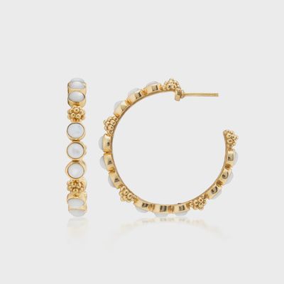 Berry Gem Medium Hoop Earrings - MOP