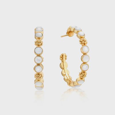 Berry Gem Medium Hoop Earrings - MOP