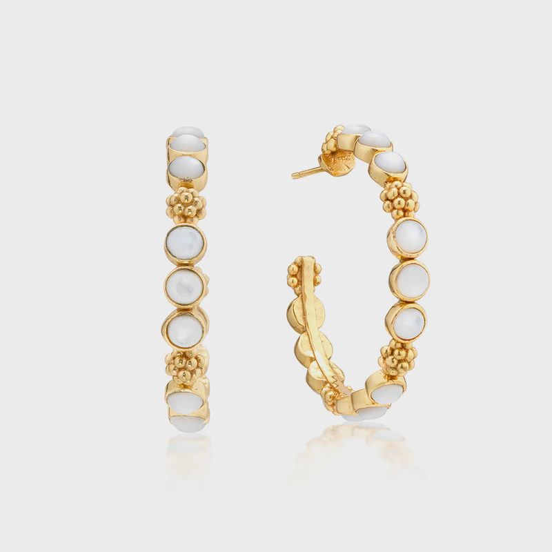 Berry Gem Medium Hoop Earrings - MOP