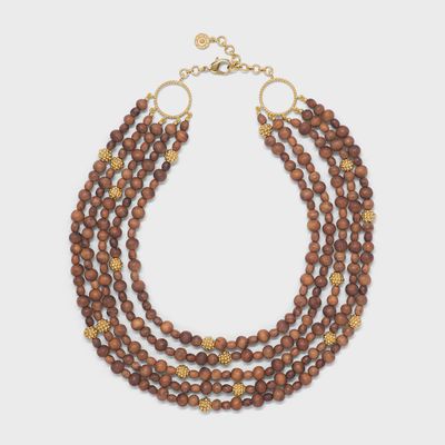 Earth Goddess Beads 5-Strand Necklace, 18"+2'' - Teak