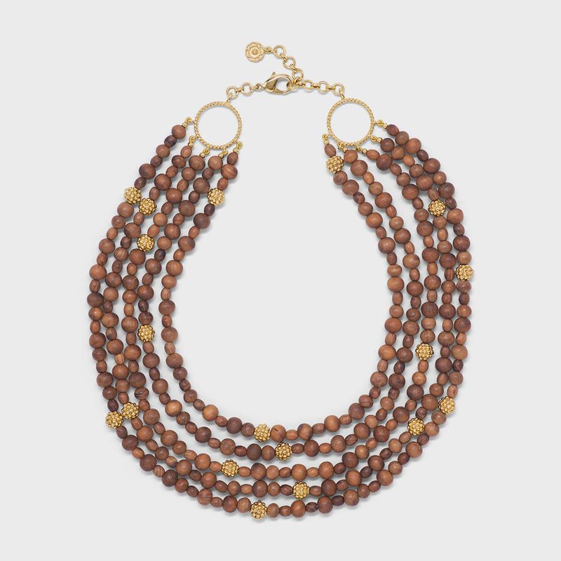 Earth Goddess Beads 5-Strand Necklace, 18&quot;+2&#39;&#39; - Teak