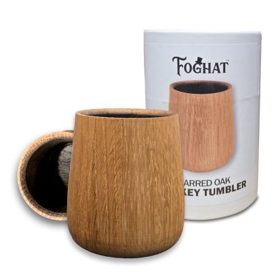 Charred oak whiskey tumbler from Thousand Oaks Barrel Co displayed against a neutral background in studio lighting