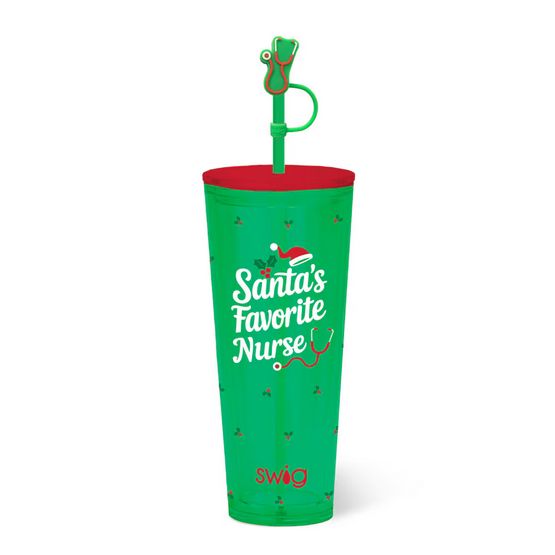 Santa's Favorite Nurse Plastic Tumbler 24oz