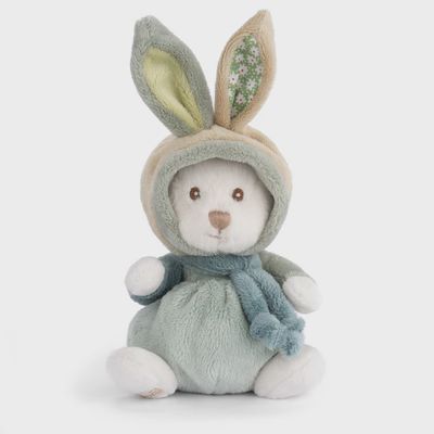 Ziggy Benji plush bear wearing a soft bunny hoodie, 6 inches tall, photographed against a neutral studio background