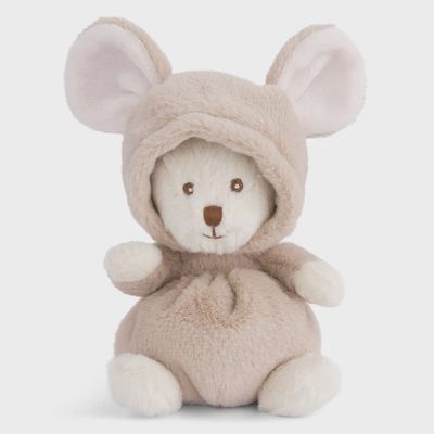 Bukowski Bears Ziggy Mouse 6-inch plush toy with gray fur and removable hood, shown against a white background
