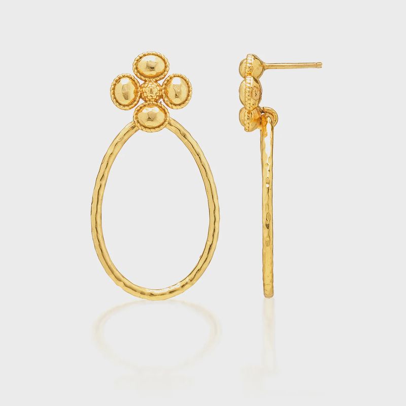 Berry Clover Teardrop Earrings - Gold