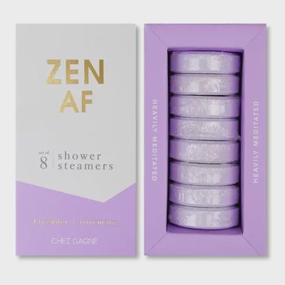 Zen Af lavender aromatherapy shower steamers by Chez Gagne displayed on white background