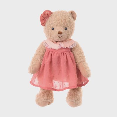 Eva fully jointed teddy bear, 30cm, tan plush with articulated limbs and head on white background