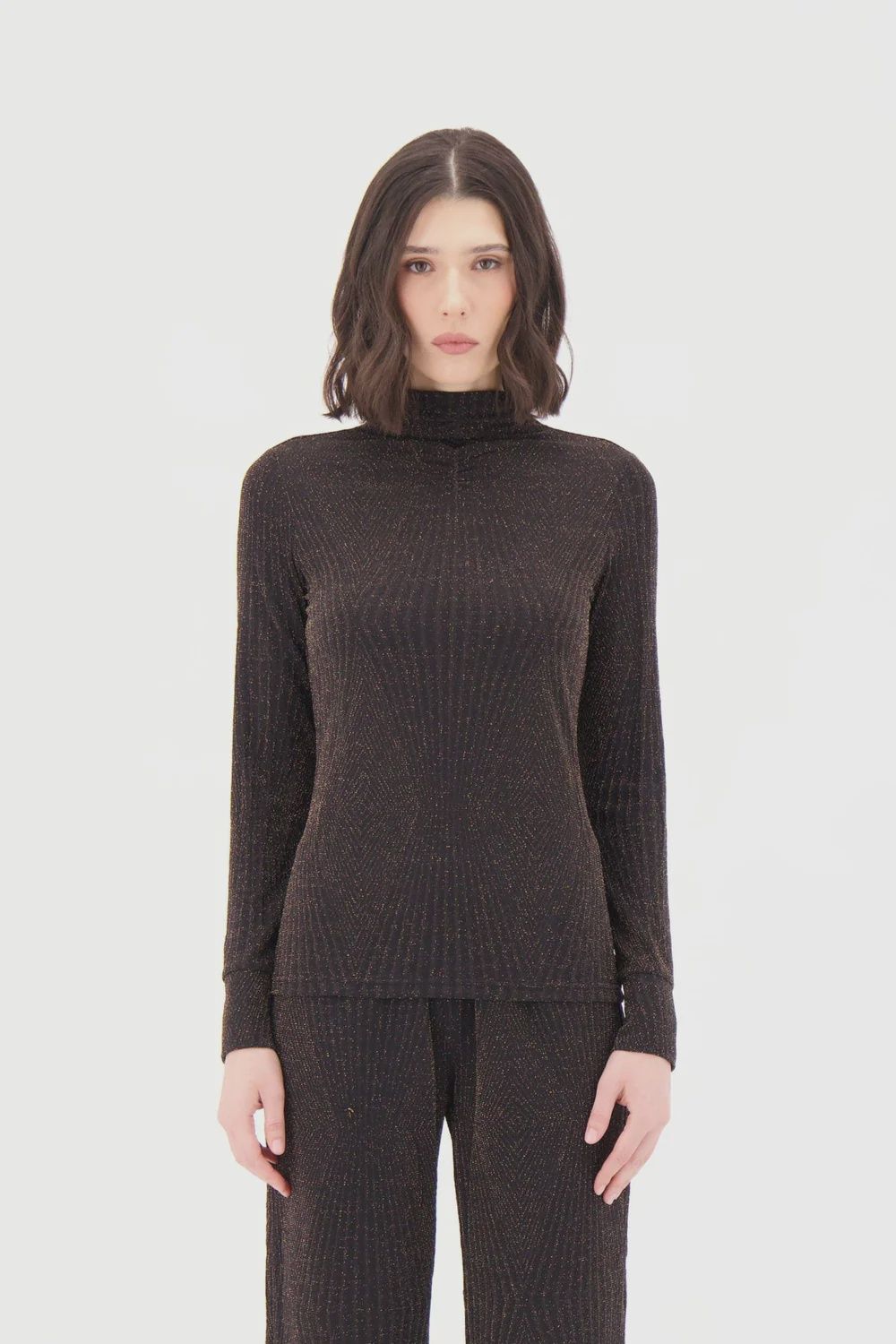 Lurex Turtleneck Chest Rushing Sweater Black, Size: S