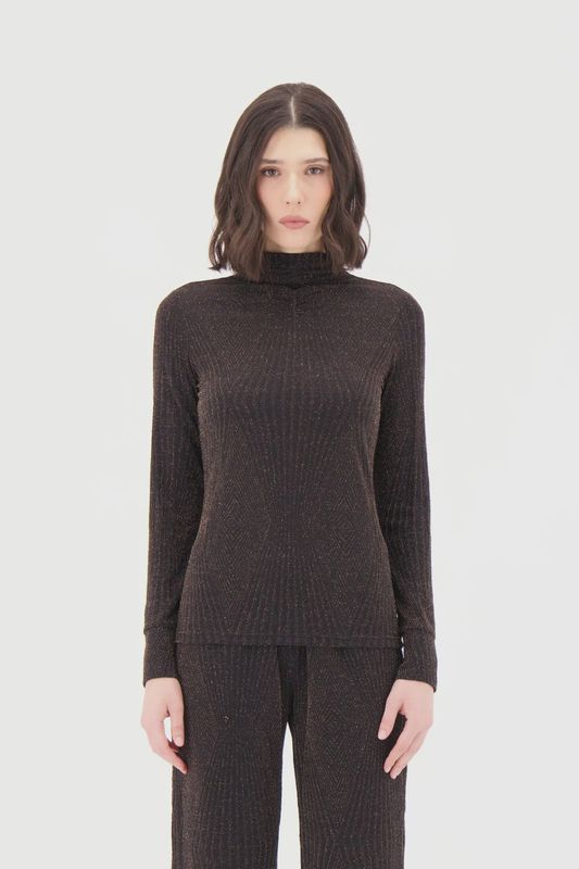Lurex Turtleneck Chest Rushing Sweater Black