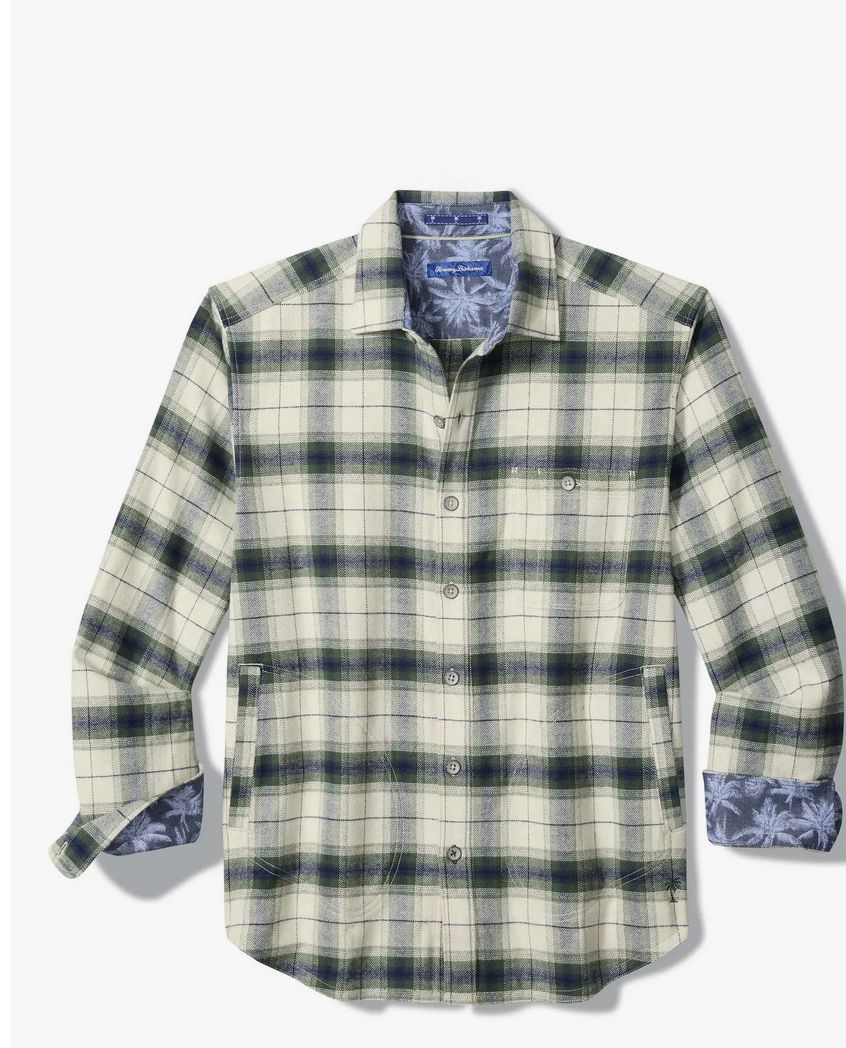 Shaw Island Plaid Cotton Flannel Shirt Jacket, Colour: DK Jade, Size: M