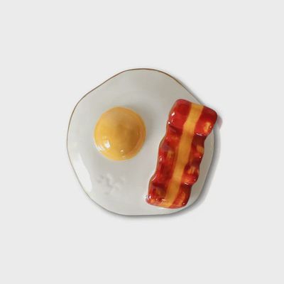 Nora Fleming Wakey Wakey mini brunch serveware piece in white ceramic on neutral background