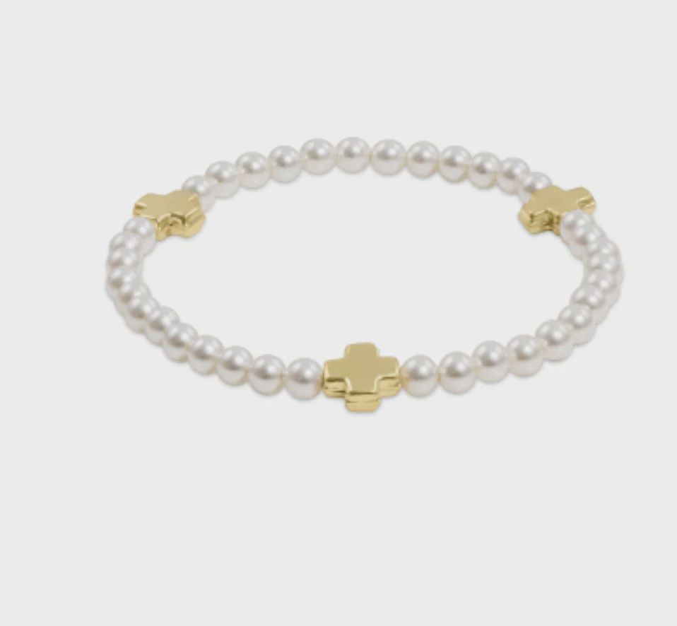 Extends - Signature Cross Pearl Pattern 4mm Bead Bracelet - Gold