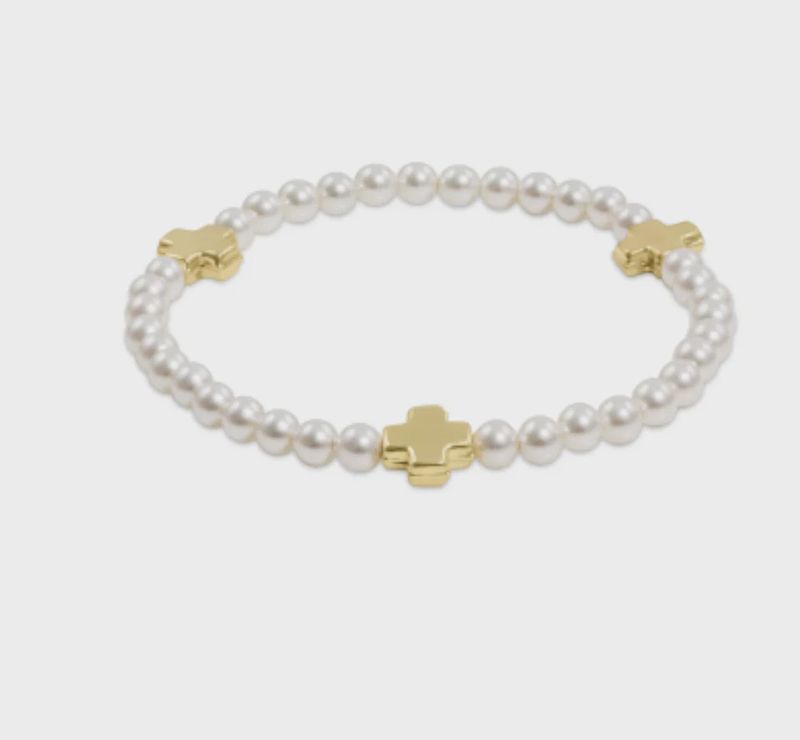 Extends - Signature Cross Pearl Pattern 4mm Bead Bracelet - Gold