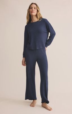 Elfie Silky Rib Long Sleeve Top Blue Sapphire