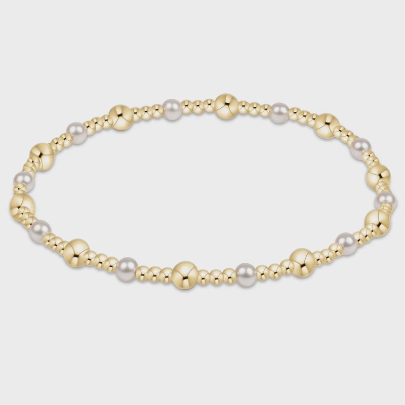 Classic Gold Sincerity Pattern 4mm Bead Bracelet - Pearl