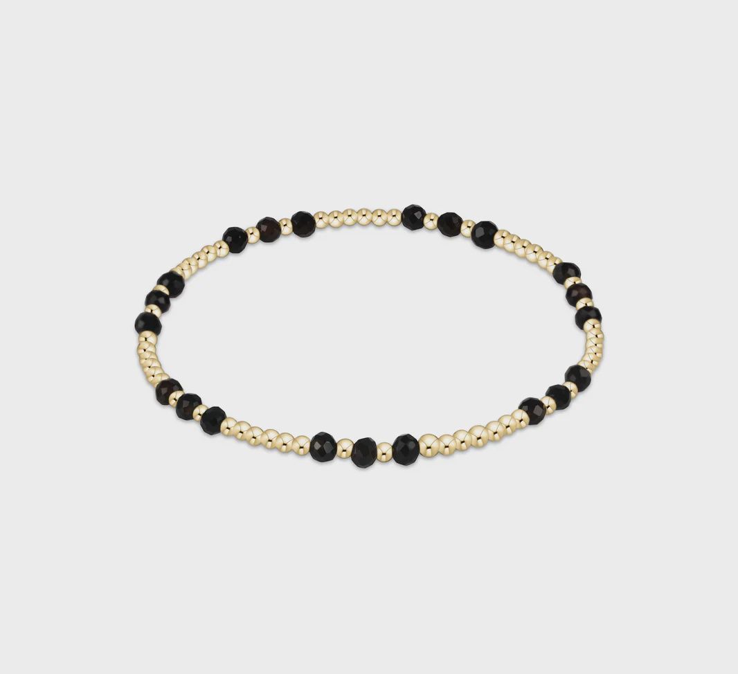 Gemstone Gold Joy Pattern 3mm Bead Bracelet - Faceted Onyx