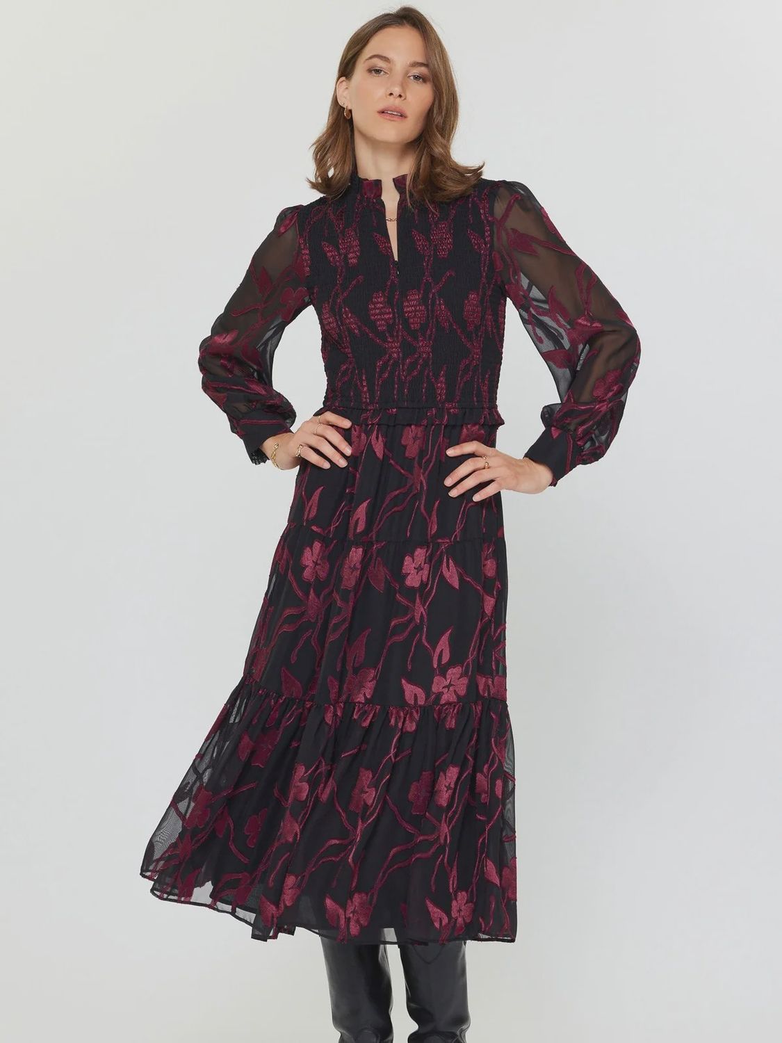 Black and Wine Floral Dress, Size: XS