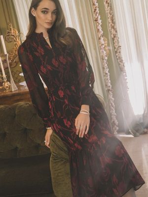 Black and Wine Floral Dress