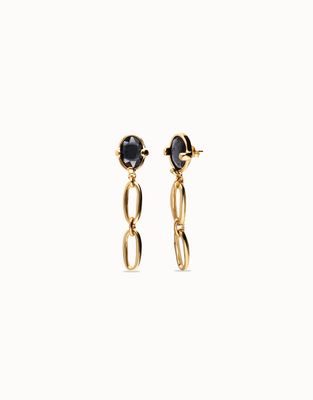 Uno de 50 Ser Deslumbrante faceted black crystal link drop earrings on white background