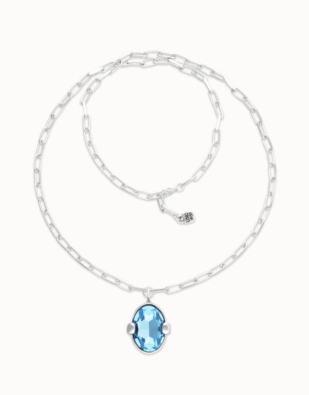 Ser Deslumbrante Large Blue Oval Faceted Crystal Long Necklace