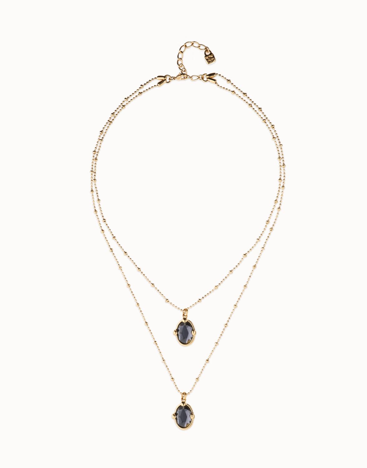 Ser Deslumbrante Multi Strand Two Black Oval Faceted Crystals Necklace, Colour: Gold