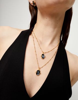 Ser Deslumbrante Multi Strand Two Black Oval Faceted Crystals Necklace