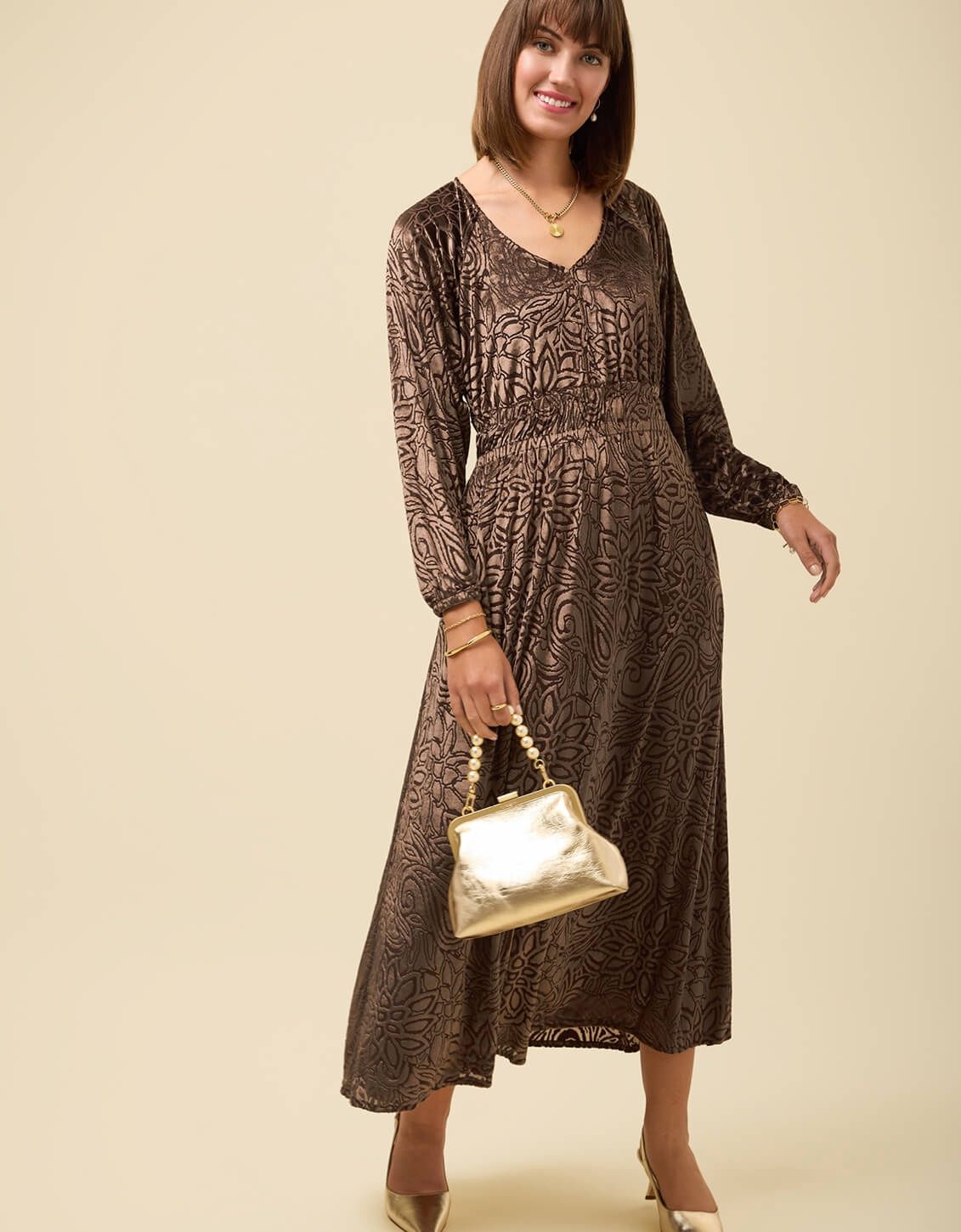 Fiona Midi Dress Etta Velvet Burnout, Size: XS