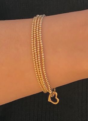 egirl Classic Gold 2.5mm Bead Bracelet - Love Gold Charm