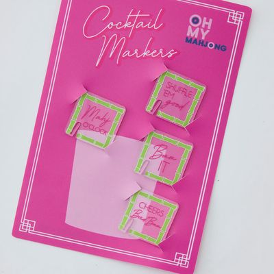 Oh My Mahjong Acrylic Cocktail Glass Markers Set of 4
