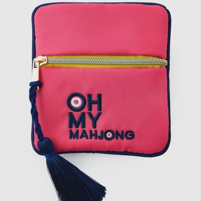 Oh My Mahjong Strawberry Pink &amp; Navy Coin and Dice Bag