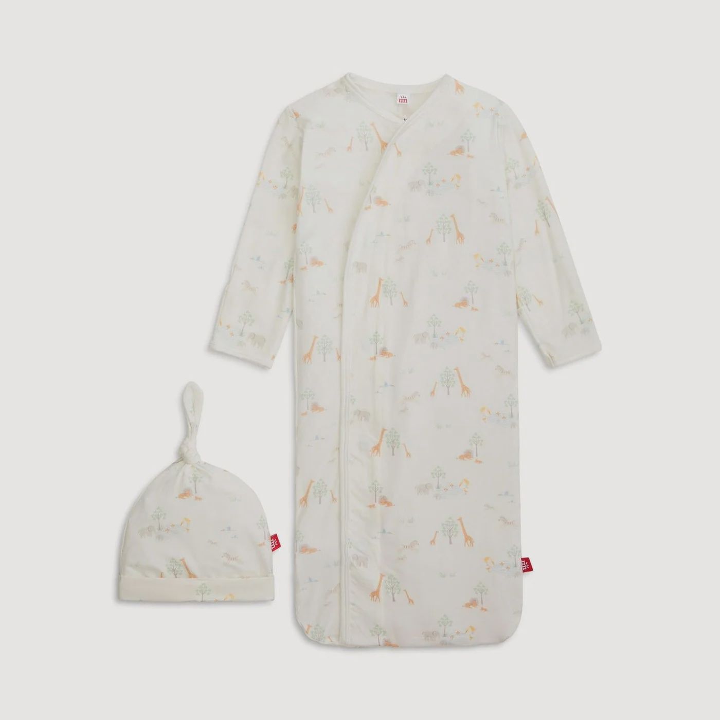 White Serene Safari Magnetic Gown &amp; Hat Set (NB-3M)