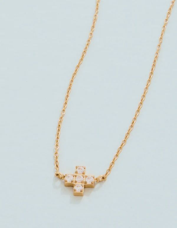 Mini Cross Necklace 16&quot; Crystal
