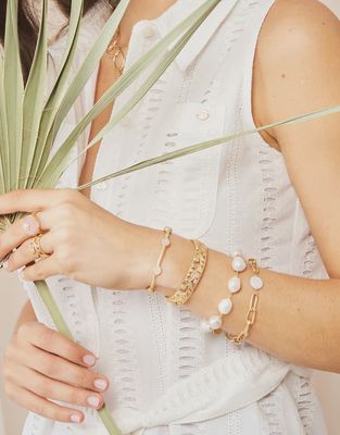 Coin Pearl Chain Bracelet Gold/Pearl