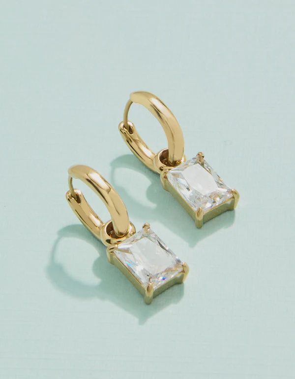 Emerald Drop Convertible Hoop Earrings Cubic Zirconia, Colour: Gold