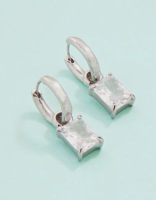 Emerald Drop Convertible Hoop Earrings Cubic Zirconia