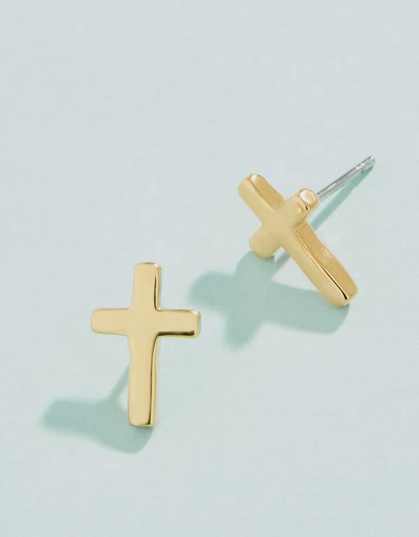 Cross Stud Earrings, Colour: Gold