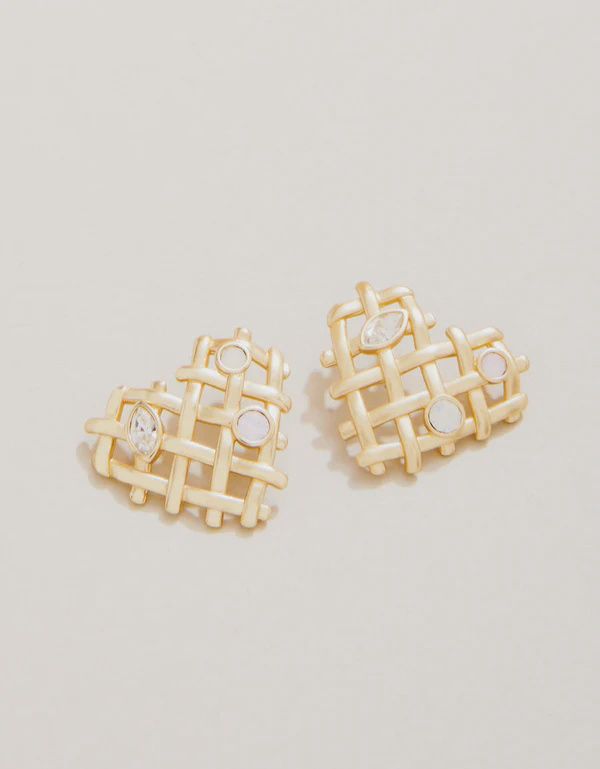 Woven Heart Earrings Crystal