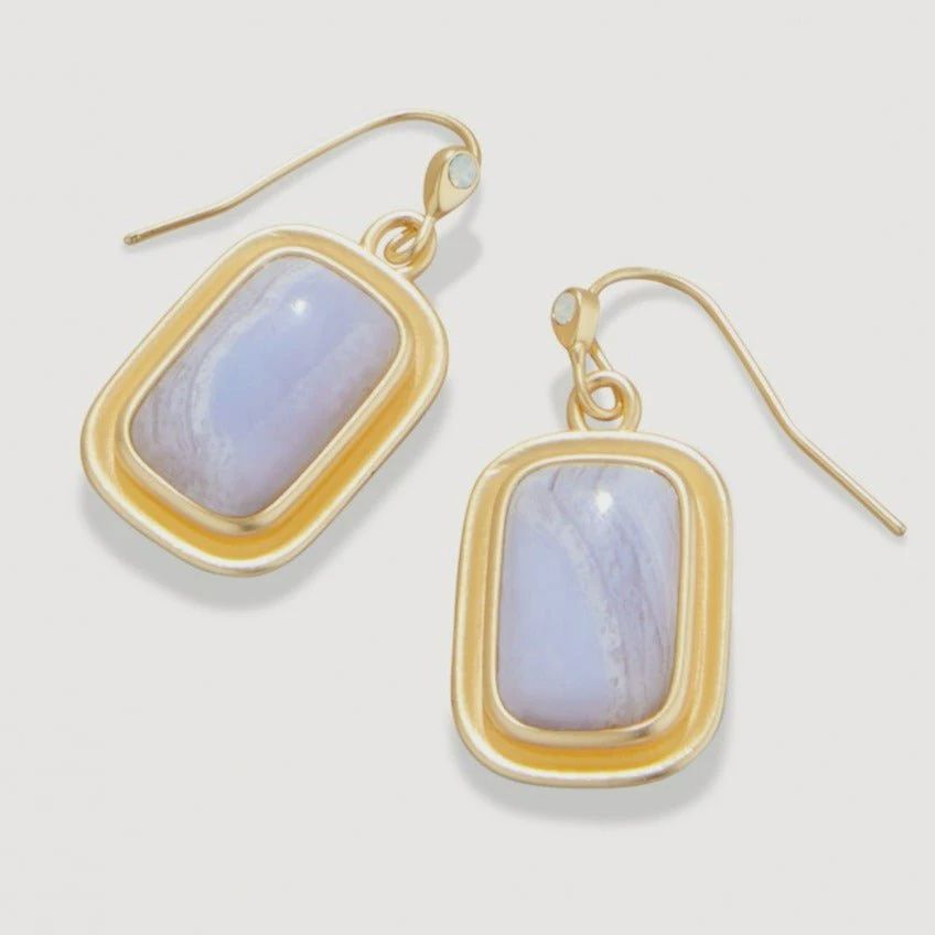 Stone Drop Earrings Blue Chalcedony