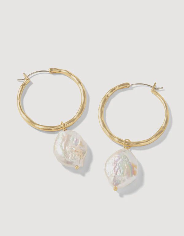 Pearl Drop Hoop Earrings Pearl